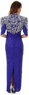 V-Neck Half Sleeves Long Formal Beaded Gown  back