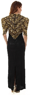 Sweetheart Neck Full Length Beaded Gown with Half Sleeves back in Black/Gold