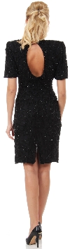 Artistic Leaves Pattern Sequined Short Dress with Keyhole  back
