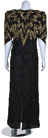 Long Formal Beaded Gown with Zig-Zag Pattern on Bodice back in Black/Gold