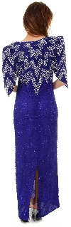Long Formal Beaded Gown with Zig-Zag Pattern on Bodice back