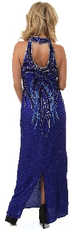 Deep V-Neck Halter Long Beaded Formal Dress with Collar back