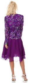 Full Sleeves Knee Length Beaded Bodice Cocktail Dress back