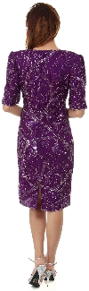 V-Neck Half Sleeves Knee Length Floral Beaded Dress back