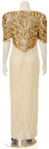 Full Length Sequin Beaded Leaf Print Evening Dress back