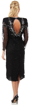 Long Sleeves Keyhole Back Sequined Formal Party Dress back
