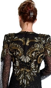 V-Neck Full Sleeves Sequined Formal Evening Gown back in Black/Gold