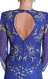 V-Neck Full Sleeves Beaded Formal Gown with Keyhole Back back in Royal Blue/Silver