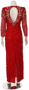 Full Sleeves Long Beaded Formal Gown with Elegant Bodice back in Red