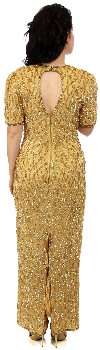 Short Sleeved Silk Formal Evening Dress with Back Slit back