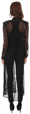 High Collar Full Sleeves Long Sheer Beaded Jacket back
