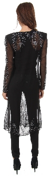 Collared Full Sleeves Sheer Short Jacket with Beading back
