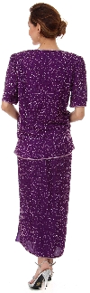 V-Neck Two Piece Sequined Blouse and Skirt Set back