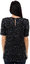 Fully Beaded Pullover Blouse back in Black/Multi