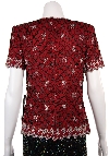 Short Sleeved Beaded Petal Pattern Design back in Burgundy/Silver