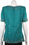 Decorative Bordered Beaded Blouse back in Jade Green