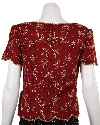 Round Edged Hem Short Sleeved Blouse back in Burgundy/Gold