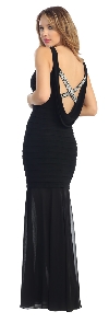Pleated Bodice Sheer Skirt Long Formal Evening Prom Dress back