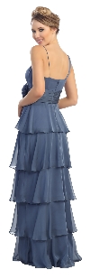 One Shoulder Tiers & Ruffles Long Formal Evening Prom Dress back