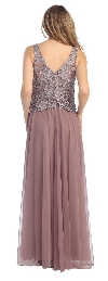 Sleeveless V-Neck Lace Top Long Formal Evening Prom Dress back