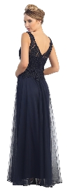 Sleeveless V-Neck Lace Top Long Formal Evening Prom Dress back in Navy