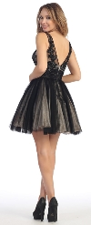 Floral Beaded Bust Tulle Short Formal Prom Dress  back