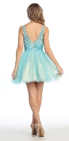 Floral Beaded Bust Tulle Short Formal Prom Dress  back in Turquoise/Nude