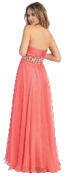 Strapless Floral Beaded Waist Long Formal Prom Dress back