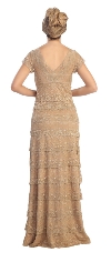 V-Neck Cap Sleeves Tiered Lace Long Formal Evening Dress back
