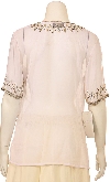 Half Sleeve Sheer Blouse with Zigzag Beading back in White/Silver