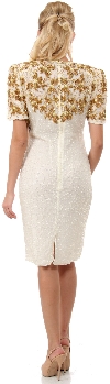 Floral Beaded Bodice Short Sleeves Formal Party Dress back