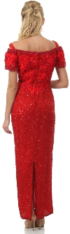 Off shoulder V-Neck Sequins & Ribbons Long Formal Dress back
