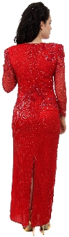 Full Sleeves Beaded Full Length Formal Sequined Gown back in Red