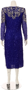 Tea Length Long Sleeves Petal Beaded Formal Dress back in Royal Blue/Silver