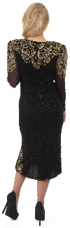 Tea Length Long Sleeves Petal Beaded Formal Dress back