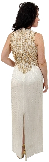 Leafy Beaded Sleeveless Evening Dress back