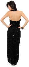 Sequin Beaded Halter Neck Formal Gown with Front Slit back
