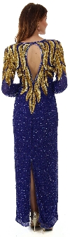 Full Sleeves Sequined Formal Gown with Keyhole Back back