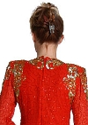 Full Sleeves Medium Length Sequined Cocktail Dress back in Red/Gold