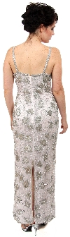 V-neck Spaghetti Straps Long Beaded Formal Dress  back