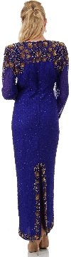 Artistic Sequins Pattern Full Sleeves Long Beaded Gown back