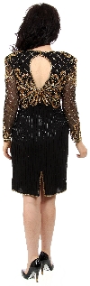 Tea Length Sequin Beaded Formal Dress back