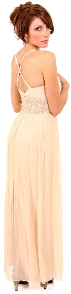 Long Formal Dress with Crossed Back & Beaded Belt  back