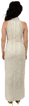 Turtle Neck Beaded Straight Gown with Front Slit back