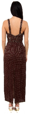 Boxy Beaded Formal Gown with Patterned Bodice  back