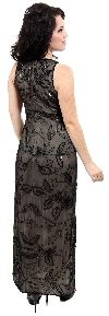 Floral Black Beaded Silk Formal Dress back in Black/Nude