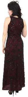 Floral Black Beaded Silk Formal Dress back