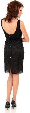 Broad Strapped Beaded Cocktail Dress W/ Sequin Stitch Drops back