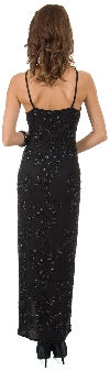 Boat Neck Floral Beaded Formal Evening Dress with Slit back