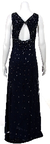 V-neck Sleeveless Full Length Beaded Formal Dress. back
